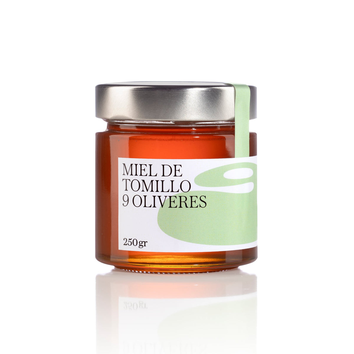 Tarro de miel ecológica de tomillo 9 Oliveres 250 g, etiqueta frontal